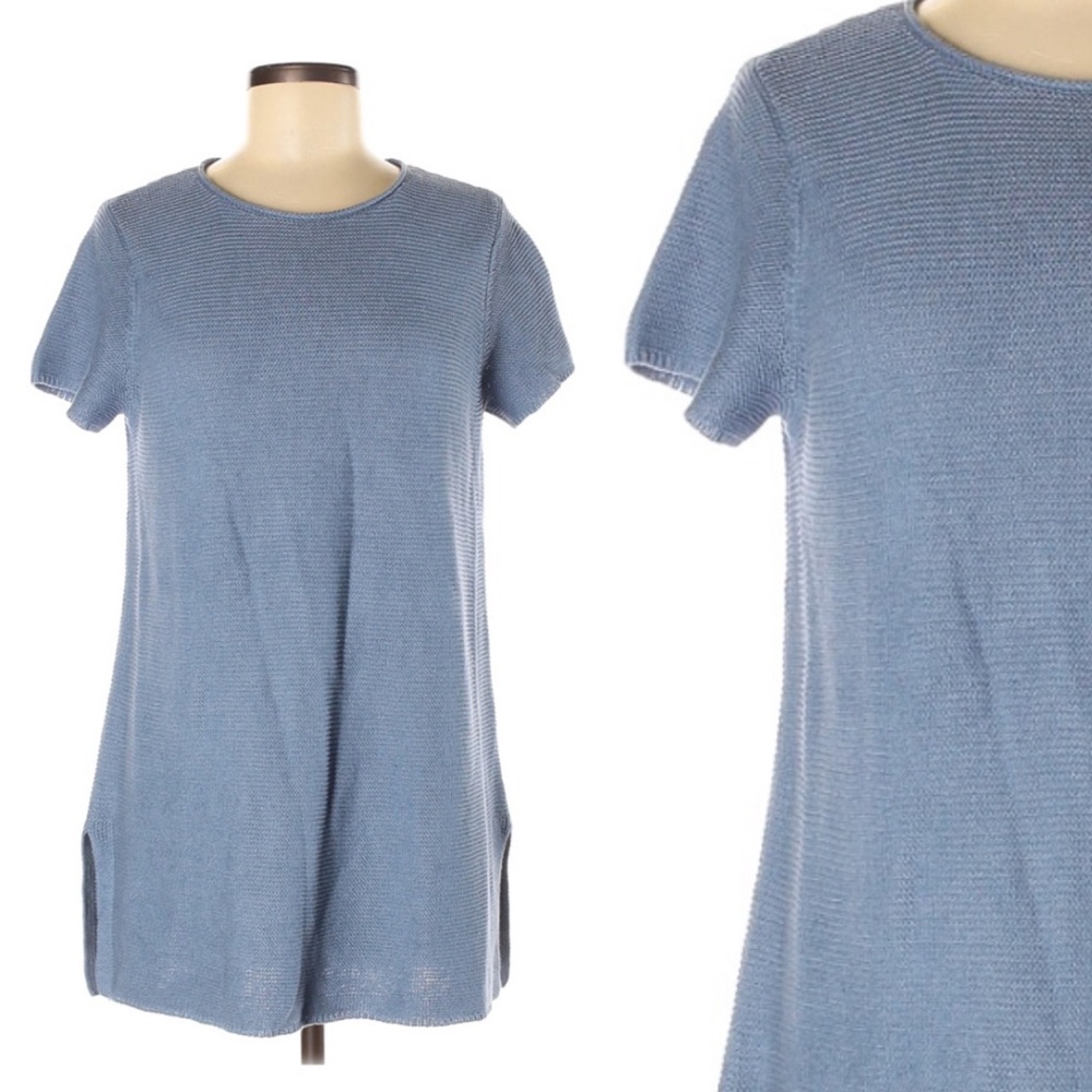 Eileen Fisher Blue Linen Sweater Top Medium